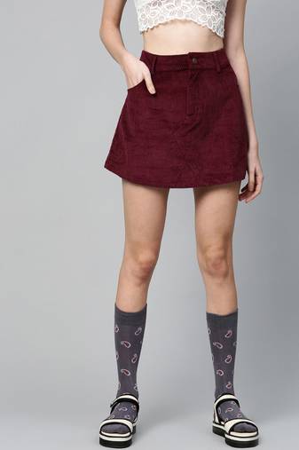 Burgundy Corduroy A-Line Mini Skirt