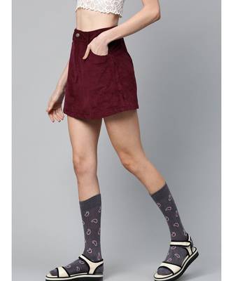Burgundy Corduroy A-Line Mini Skirt 2
