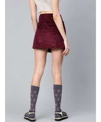 Burgundy Corduroy A-Line Mini Skirt 3