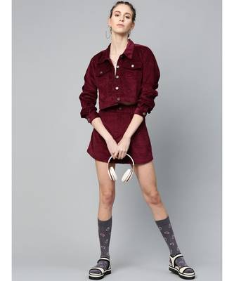 Burgundy Corduroy A-Line Mini Skirt 4