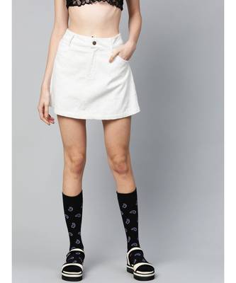 White Corduroy A-Line Mini Skirt 1