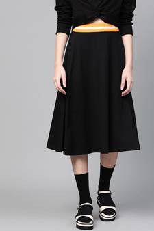 Black Knit A-Line Midi Skirt