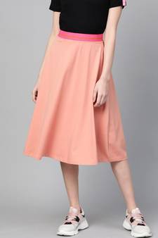 Peach Knit A-Line Midi Skirt