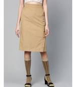 Beige Corduroy Side Button Midi Skirt