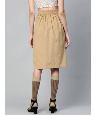 Beige Corduroy Side Button Midi Skirt 3