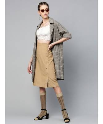 Beige Corduroy Side Button Midi Skirt 4