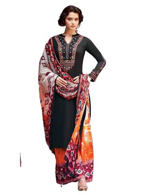 Black Embroidered cotton semi stitched sawlar with dupatta 1