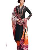 Black Embroidered cotton semi stitched sawlar with dupatta