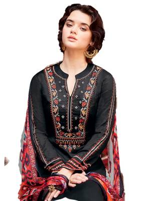 Black Embroidered cotton semi stitched sawlar with dupatta 2
