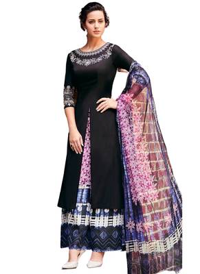 Black Embroidered cotton semi stitched sawlar with dupatta 1