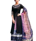 Black Embroidered cotton semi stitched sawlar with dupatta