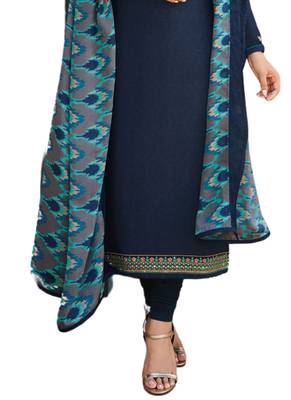 Blue Embroidered Crepe semi stitched sawlar with dupatta 2