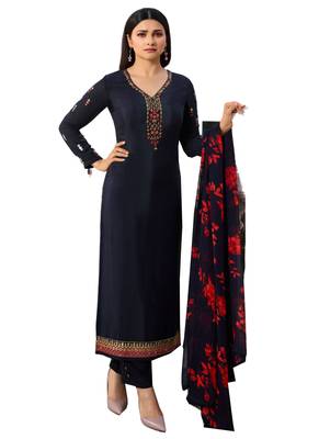 Blue Embroidered Crepe semi stitched sawlar with dupatta 1