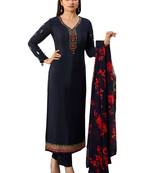 Blue Embroidered Crepe semi stitched sawlar with dupatta