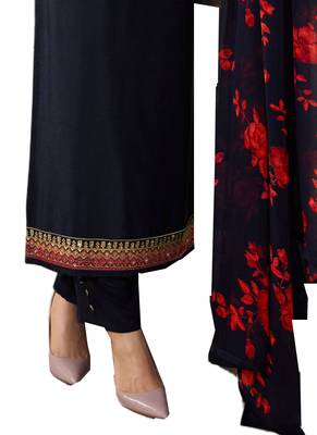 Blue Embroidered Crepe semi stitched sawlar with dupatta 2