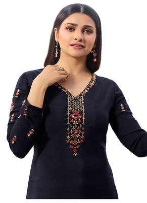 Blue Embroidered Crepe semi stitched sawlar with dupatta 3