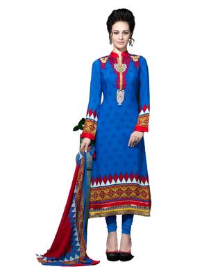 Blue Printed Crepe semi stitched sawlar with dupatta 1