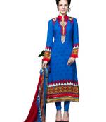 Blue Printed Crepe semi stitched sawlar with dupatta
