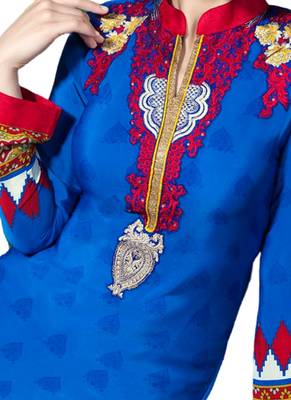 Blue Printed Crepe semi stitched sawlar with dupatta 2