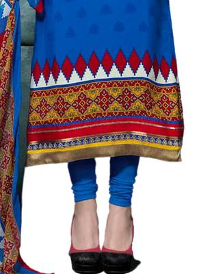 Blue Printed Crepe semi stitched sawlar with dupatta 3