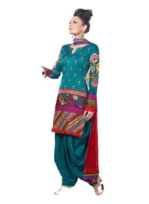 Blue Embroidered Crepe semi stitched sawlar with dupatta 1