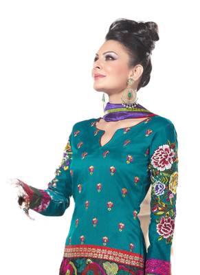 Blue Embroidered Crepe semi stitched sawlar with dupatta 2