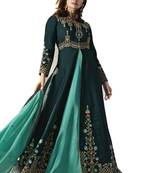 Blue Embroidered Art Silk semi stitched sawlar with dupatta