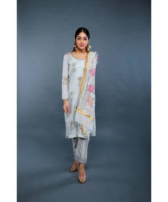 Show Shaa Ice Blue SCOTTISH THISTLE KURTA SET 2