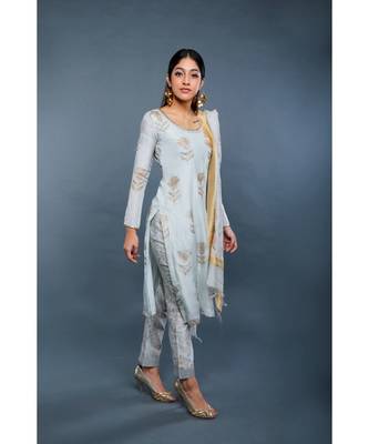 Show Shaa Ice Blue SCOTTISH THISTLE KURTA SET 3
