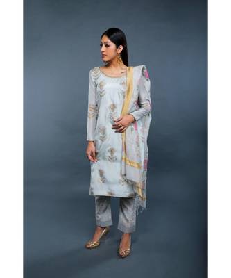 Show Shaa Ice Blue SCOTTISH THISTLE KURTA SET 1