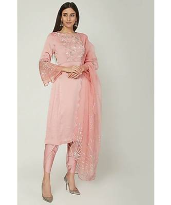 Show Shaa SIDE PLEATED ANARKALI with floral embroided yoke and ORGANZA BELL SLEEVES, accompanied by DHOTI PANTS 1