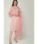 Show Shaa SIDE PLEATED ANARKALI with floral embroided yoke and ORGANZA BELL SLEEVES, accompanied by DHOTI PANTS