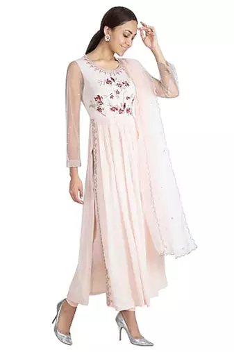 Show Shaa RED TINY FLOWER PLEATED ANARKALI