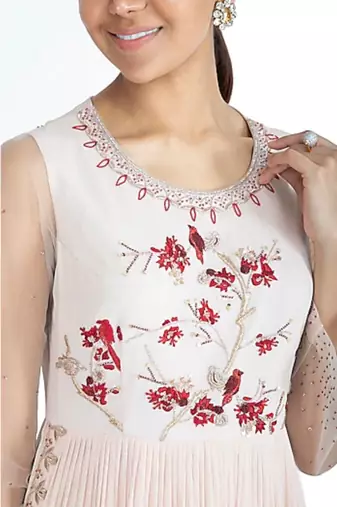 Show Shaa RED TINY FLOWER PLEATED ANARKALI