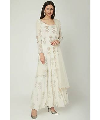 Show Shaa Off White SCOTTISH THISTLE Metallic gergette ANARKALI 1