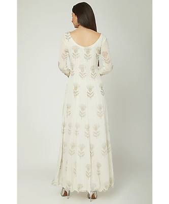 Show Shaa Off White SCOTTISH THISTLE Metallic gergette ANARKALI 2