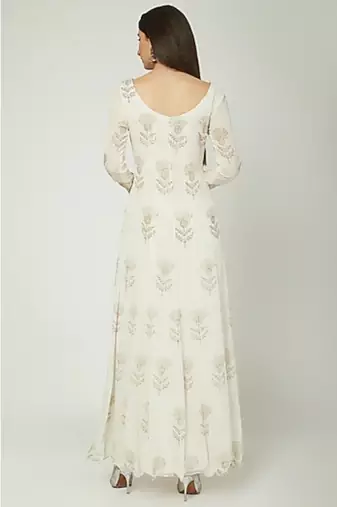Show Shaa Off White SCOTTISH THISTLE Metallic gergette ANARKALI