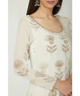 Show Shaa Off White SCOTTISH THISTLE Metallic gergette ANARKALI 3