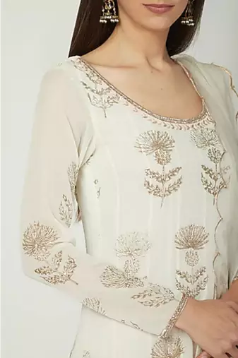 Show Shaa Off White SCOTTISH THISTLE Metallic gergette ANARKALI