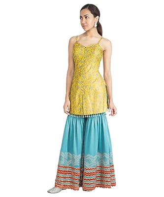 Show Shaa CHEVRON GARARA SET WITH Block printed silk strap tunic 1