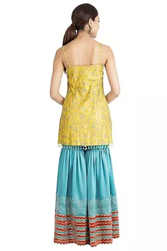 Show Shaa CHEVRON GARARA SET WITH Block printed silk strap tunic