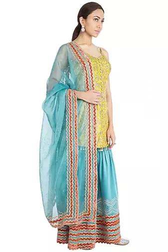 Show Shaa CHEVRON GARARA SET WITH Block printed silk strap tunic