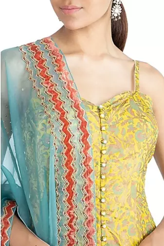 Show Shaa CHEVRON GARARA SET WITH Block printed silk strap tunic