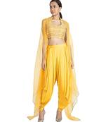 Show Shaa YELLOW Floral  embroided CROP TOP & DHOTI PANT accompanied by Organza Overall