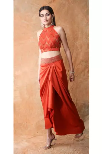 Show Shaa HALTER NECK CROP TOP and Drape DHOTI SKIRT