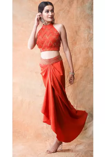 Show Shaa HALTER NECK CROP TOP and Drape DHOTI SKIRT