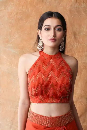 Show Shaa HALTER NECK CROP TOP and Drape DHOTI SKIRT