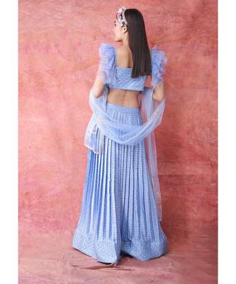 Show Shaa Ice Blue PRESS PLEATED SKIRT WITH RUFFLE SLEEVE CROP TOP 3