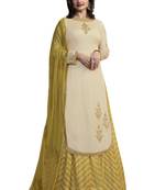 Cream Embroidered Georgette semi stitched sawlar with dupatta