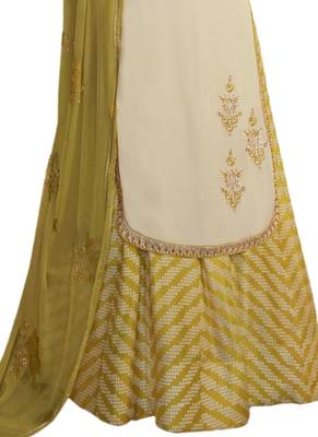 Cream Embroidered Georgette semi stitched sawlar with dupatta 2